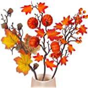 Photo 1 of 3P Thanksgiving Decorations Home Thanksgiving Table Flower Decor Fall Maple Leaves Branches with Pumpkins Decor & Acorn Berries Fall Picks for Fall Decoration Home Indoor Table Vase Decor(Orange Red)
