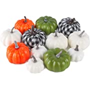 Photo 1 of 12 pcs Artificial Pumpkins Decor Assorted Color Fake Pumpkins for Table Thanksgiving Halloween Fall Decoration
