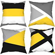 Photo 1 of Abstract Yello Line Pattern Throw Pillow Covers Set of 4 Decorative Couch Pillow Cases Cotton Linen Pillow Square Art Cushion Cover for Sofa, Couch, Bed and Car 18x18 Inces
