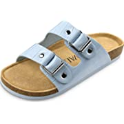 Photo 1 of Cork Footbed Flat Sandals for Women, Double Strap Slip-on Slide Slippers with Arch Support Comfort Cork Buckle Sandals for Summer Beach Dressy size 9
