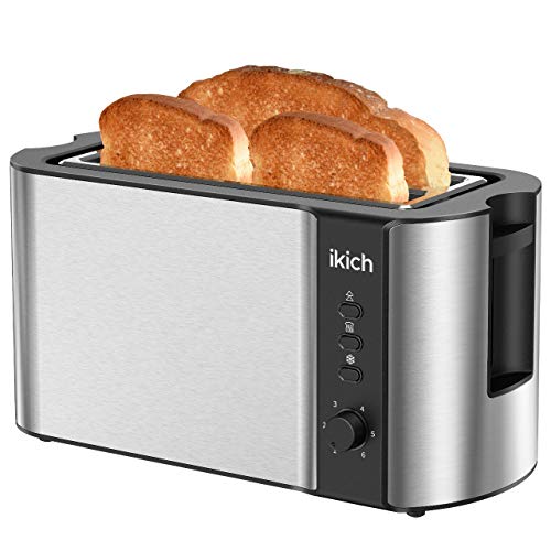 Photo 1 of IKICH Toaster 2 Long Slot, Toaster 4 Slice Stainless Steel, Warming Rack, 6 Browning Settings, Defrost/Reheat/Cancel, Removable Crumb Tray, 1300W