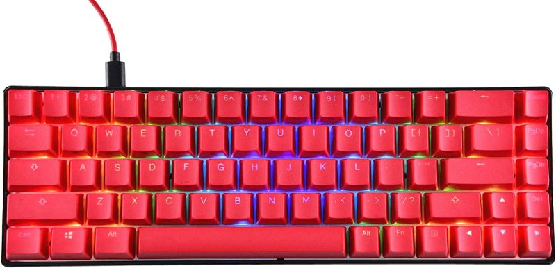 Photo 1 of KKV 68 Keys RGB Mechanical Gaming Keyboard,65% Layout Compact PBT Keycaps Mini Design 18 RGB Mode Wired Type-C Mechanical Keyboard for Game and Work(Kailh Box Red Switch, Red)
-FACTORY SEALED BOX-