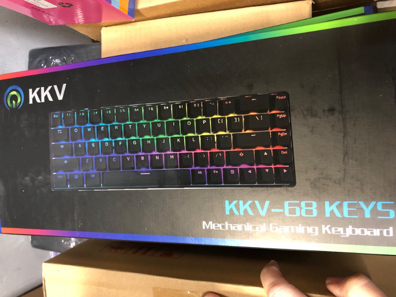 Photo 2 of KKV 68 Keys RGB Mechanical Gaming Keyboard,65% Layout Compact PBT Keycaps Mini Design 18 RGB Mode Wired Type-C Mechanical Keyboard for Game and Work(Kailh Box Red Switch, Red)
-FACTORY SEALED BOX-