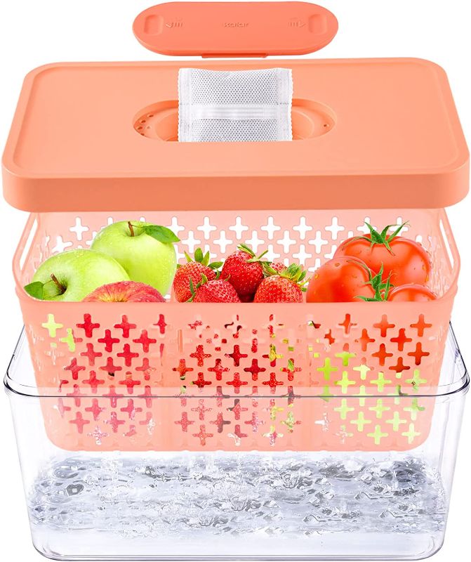 Photo 1 of  Fridge Produce Saver with Organizer Basket and Vented Lids, Fresh Keeper Containers, Storage Organizer, Fresh Saver, 8L Organizer Bins for Storage and Save Space-with Charcoal Bag, Orange
-FACTORY SEALED BOX-