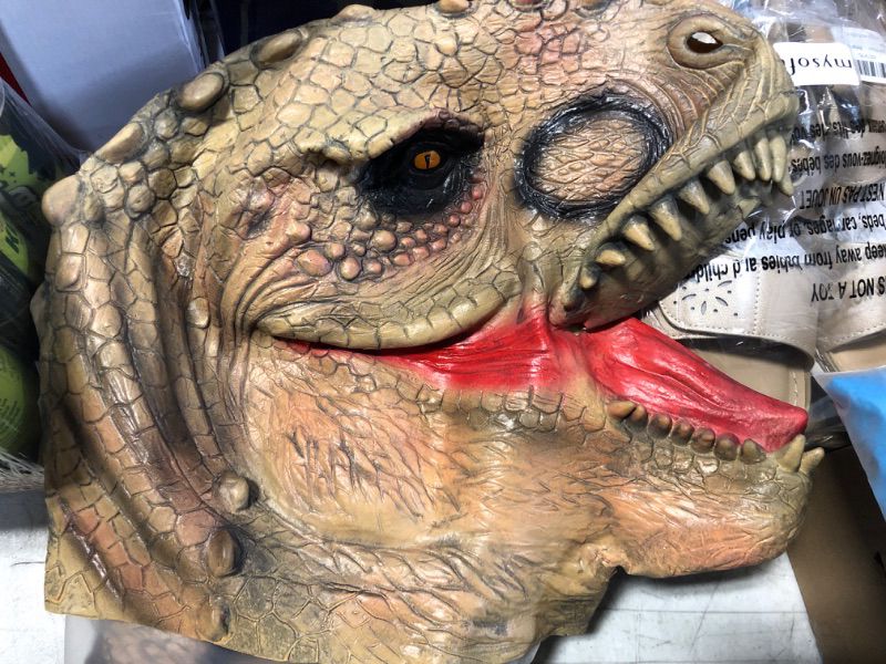 Photo 2 of Dinosaur Head Mask T-Rex Mask Novelty Costume Party Latex Raptor Animal Head Mask Cosplay Props Full Head Yellow
