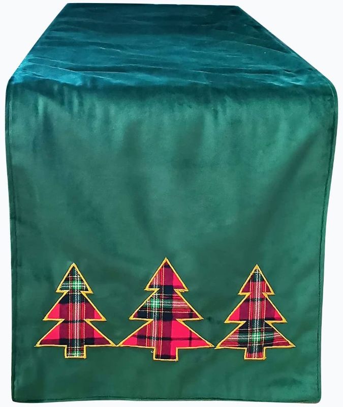 Photo 1 of  Christmas Table Runner, Embroidered Table Runner Christmas Theme, Green Christmas Table Runner for Table Decoration 14 x 72 Inch
