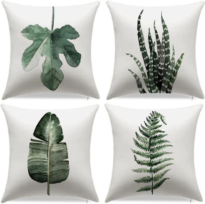 Photo 1 of  Green Pillow Covers Succulent Pillow Covers Decorative Pillow Covers 18X18 Pillow Cover Set of 4 for Home Bed Sofa Living Room Office Car Couch (18x18inch, Green Plant 2)