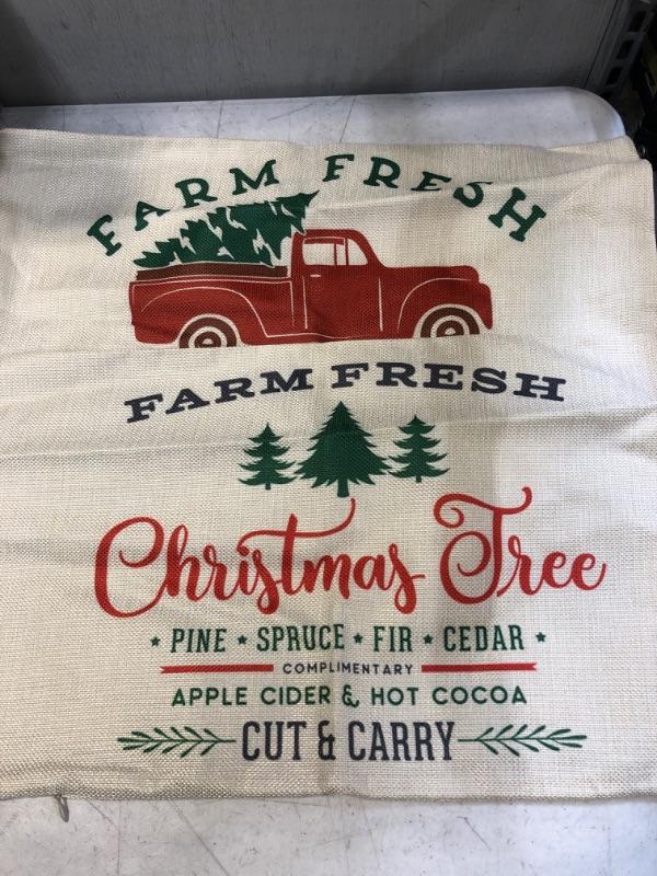 Photo 2 of 2Pack Merry Christmas Throw Pillow Covers Vintage Red Truck/Christmas Tree Rectangular/Waist Cushion Cover Farmhouse Winter Christmas Cotton Linen Home Decorative Pillowcases 12"×20" (12"×20")
