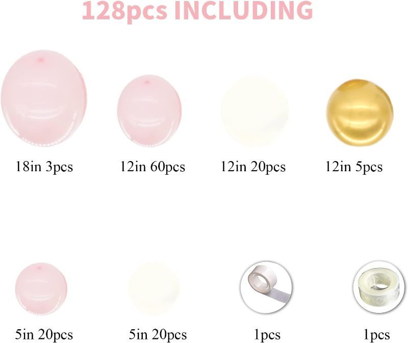 Photo 1 of Aooxpok 128Pcs baby pink metallic gold and White Balloon Garland Arch Kit for Baby Shower Birthday Ceremony Anniversary Graduation New Year Wedding Party Celebration…
