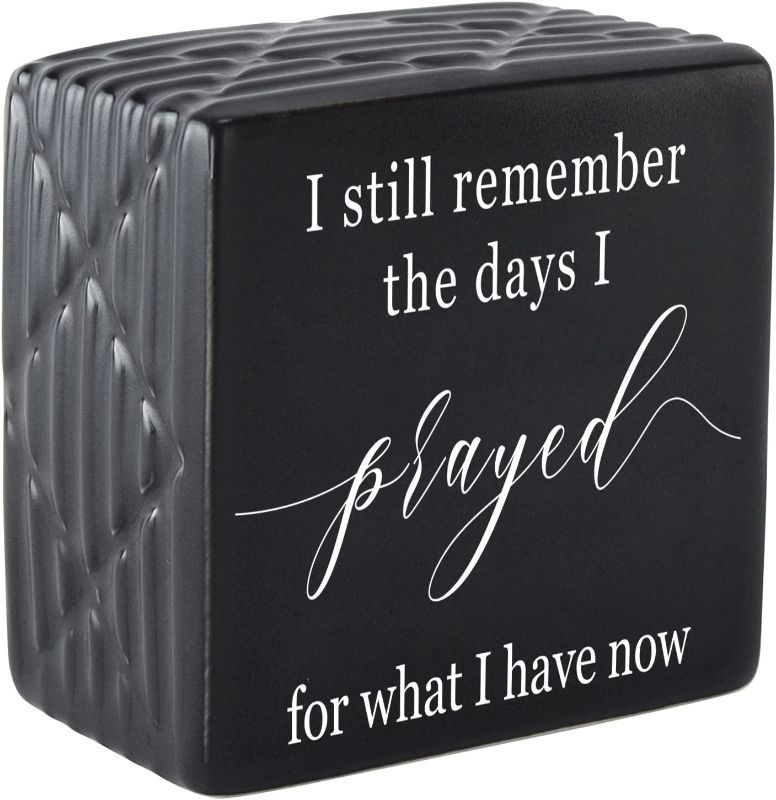 Photo 1 of HOME SMILE I Still Remember The Days I Prayed for What I Have Now,Small Ceramic Box Sign-,3 x 3-Inches,Matte Black
