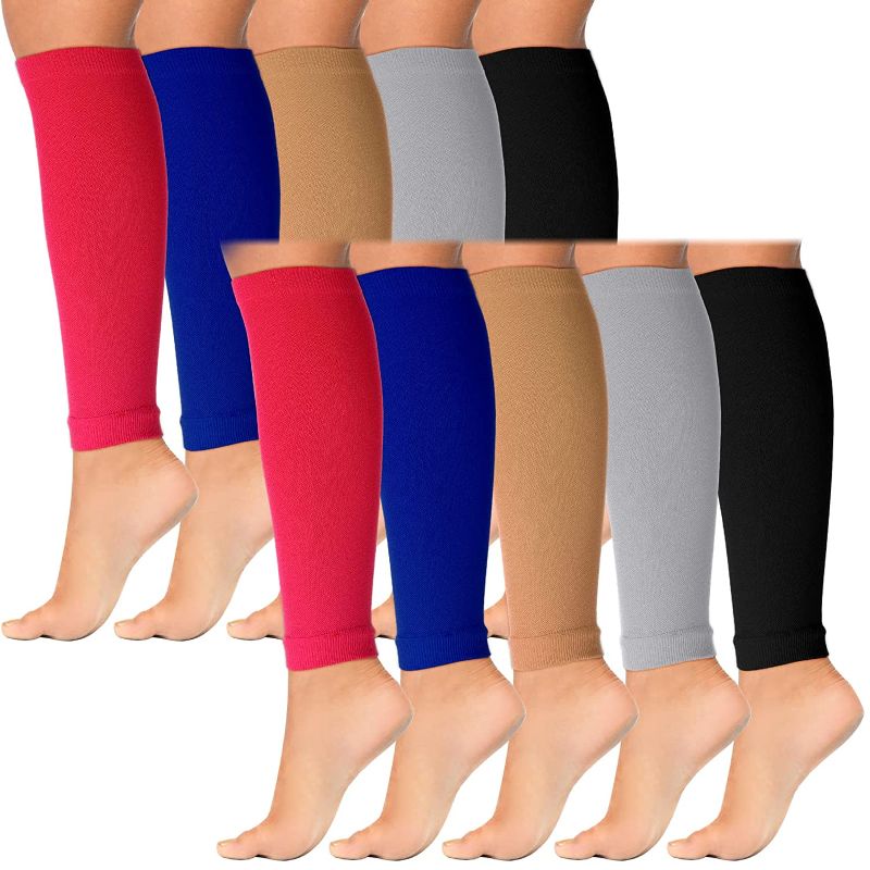 Photo 1 of JaGely 10 Pairs Calf Compression Sleeve Medium Leg Compression Sock Calf and Shin Support Relieve Calf Pain for Men Women Youth for Running, Cycling, Walking,5 Colors, FACTORY SEALED
