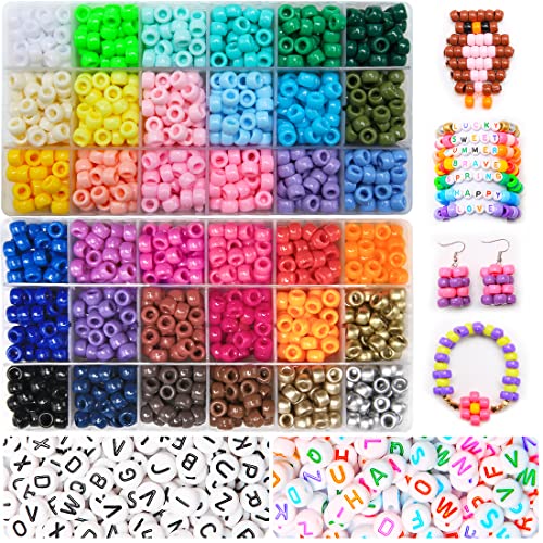 Photo 1 of 2000 Pcs Pony Beads Kit in 2 Grid Containers, Includes 1600 Pcs Pony Beads + 400 Pcs Alphabet Beads, Beads for Jewelry Making, Beads, Hair Beads, Bead
