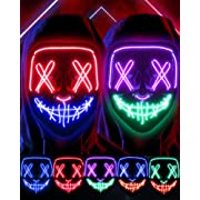 Photo 1 of 2 Pack Halloween Purge Light Up Mask Glow Costume Neon Face Masks Led Scary Scream Rave Cool Glowing for Adults Men Women Teens Kids Girls Boys Parties Movie La Máscara 3 Light Modes Purple Red
