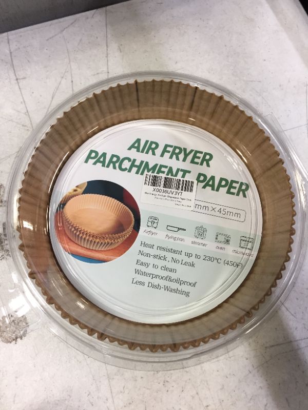 Photo 2 of Air Fryer Disposable Paper Liner,Win Change Air Fryer Liners,Air Fryer Parchment Paper Food Grade Parchment ,Oil-proof, Water-proof for Baking, Roasting ,Microwave(7.9inch,50Pcs)

