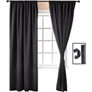 Photo 1 of Baolanna Blackout Room Darkening Curtains 84 Inches Long 2 Panels Set Rod Pocket Window Curtain Panels Thermal Insulated Noise Reducing Draperies for Bedroom Living Room (Black, W52 x L84 )
