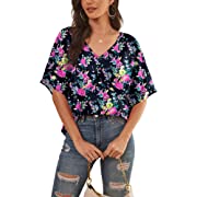 Photo 1 of Feiersi Womens Floral Chiffon Blouses V Neck Batwing Short Sleeve Summer Tops Shirts
LARGE