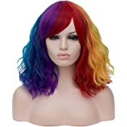 Photo 1 of BERON 14 Inches Multi Color Wig Women’s Rainbow Curly Wig with Bangs Colorful Wig for Women Halloween Cosplay Wig for Daily Use Synthetic Wigs (Multi-color)
