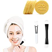 Photo 1 of 20 Count Compressed Facial Sponges for Face Cleansing, Makeup Removal - Reusable | 2 Pack Face Mask Brushes for Applying Facial Mask - Use with Facial Mud Masks, Peel Off Masks, Oils & Makeups
