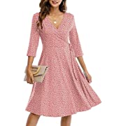 Photo 1 of CHARMYI Wrap Dress for Women Casual V Neck Floral Party Swing A-Line Faux Wrap Dresses Midi Length with Pockets SMALL
