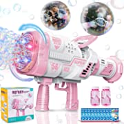 Photo 1 of Bubble Machine Gun, 56-Hole Rotate Rocket Bazooka Bubble Blower Gun with Colorful Lights, Giant Foam Maker Guns for TIK Tok Kids Adults Outdoor Birthday Party Wedding Summer Toy(Pink)
