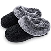 Photo 1 of DL Women's House Slippers with Fuzzy Plush Faux Fur Collar, Memory Foam Slip on House Shoes with Indoor Outdoor Anti-Skid Rubber Sole SIZE 5-6
