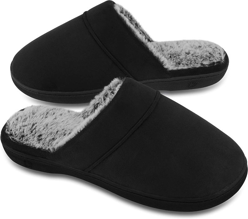 Photo 1 of DL Men's Memory Foam Slippers with Fuzzy Plush Lining, Slip on House Slippers with Indoor Outdoor Anti-Skid Rubber Sole SIZE 7-8
