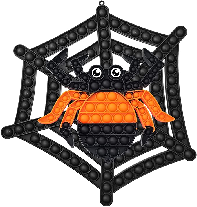 Photo 1 of 13 Inch 2 PACK Halloween Pop it Fidget Toy,Big Pumpkin Puzzles Popper,Halloween Fidget Bulk and Pack,Reduce Stress and Anxiety,Gift for Kid,Children,Adults for Halloween Party (Spiders and Black Webs)
