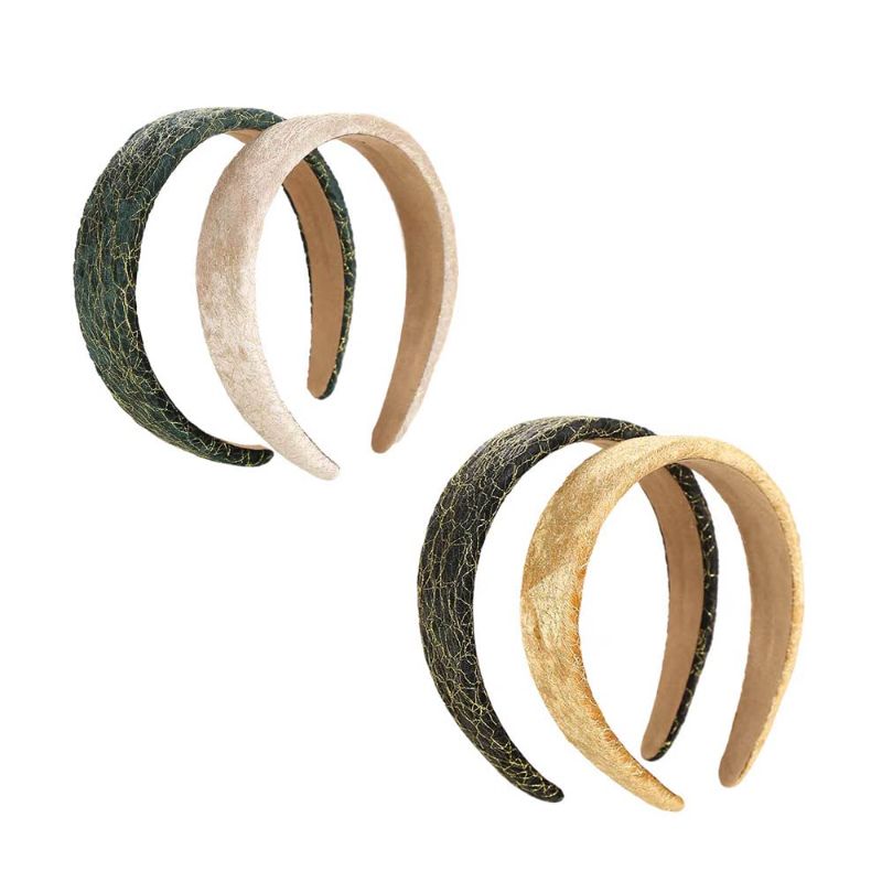 Photo 1 of 4PCS Headbands Women Hair Head Bands Wide Color Headbands Gold Textured Hair Accessories Wide Edge Sponge Head Hoop Soft Cotton Fashion Hair Bands for Women Girls (White+Green+Yellow+Black)