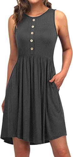 Photo 1 of EASYDWELL Sleeveless Casual Summer Flare Tshirt Dress with Pockets Sundresses for Women
M