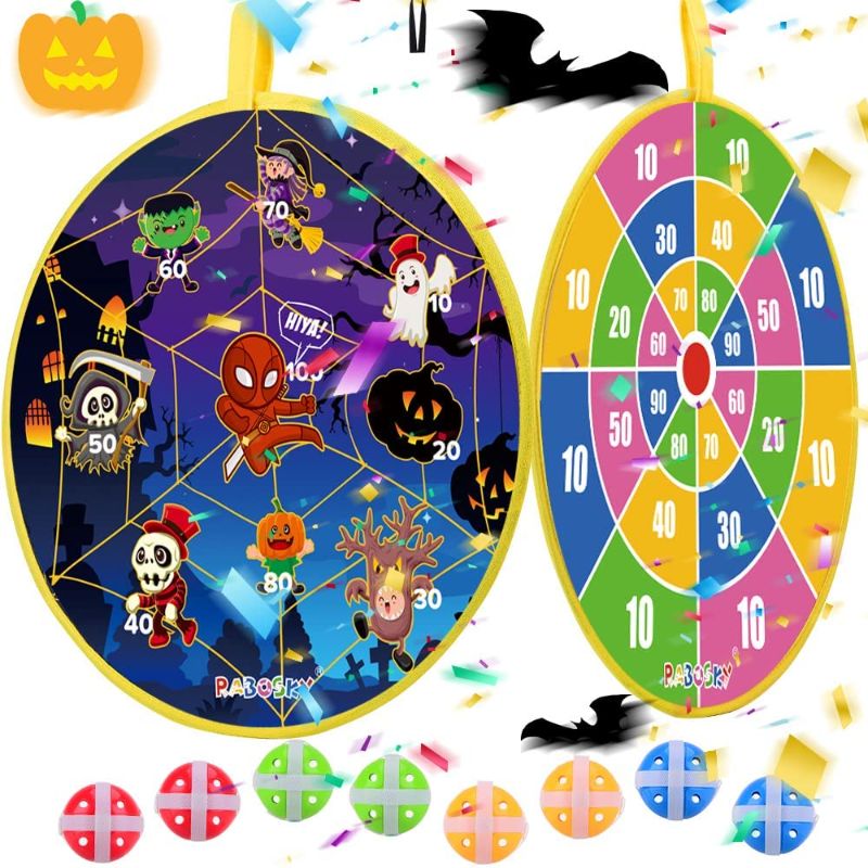 Photo 1 of Halloween Games for Kids Party, Funny Halloween Surprise Toys Gift Ideas for Kids 4 5 6 7 8 9 10 11 12 Year Old, RaboSky Halloween Dart Board Games for Boys, Halloween Party Favors, Double Sided
