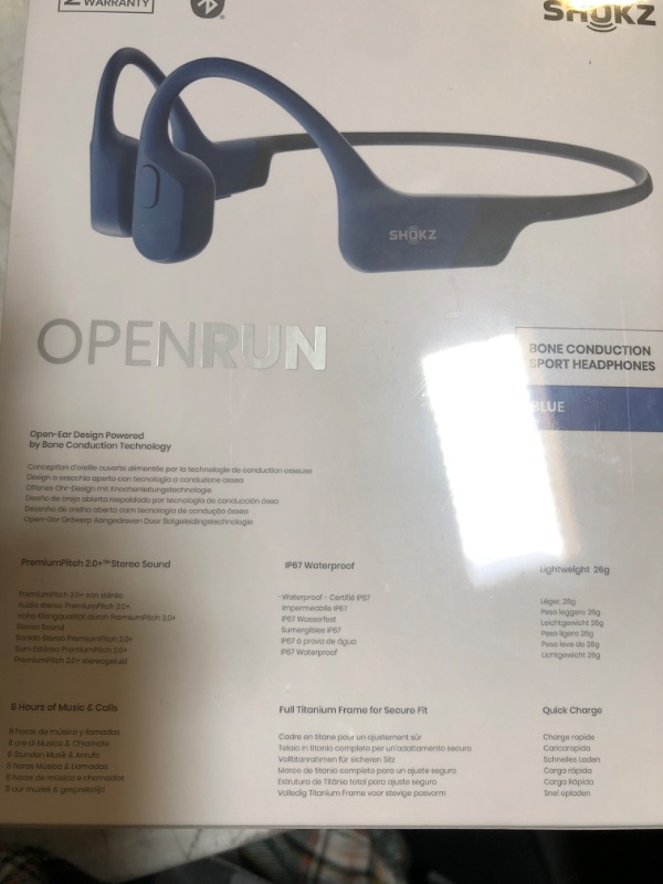 Photo 4 of Shokz OpenRun (AfterShokz Aeropex) - Open-Ear Bluetooth Bone Conduction Sport Headphones - Sweat Resistant Wireless Earphones for Workouts and Running - Built-in Mic, with Headband
[FACTORY SEALED]]