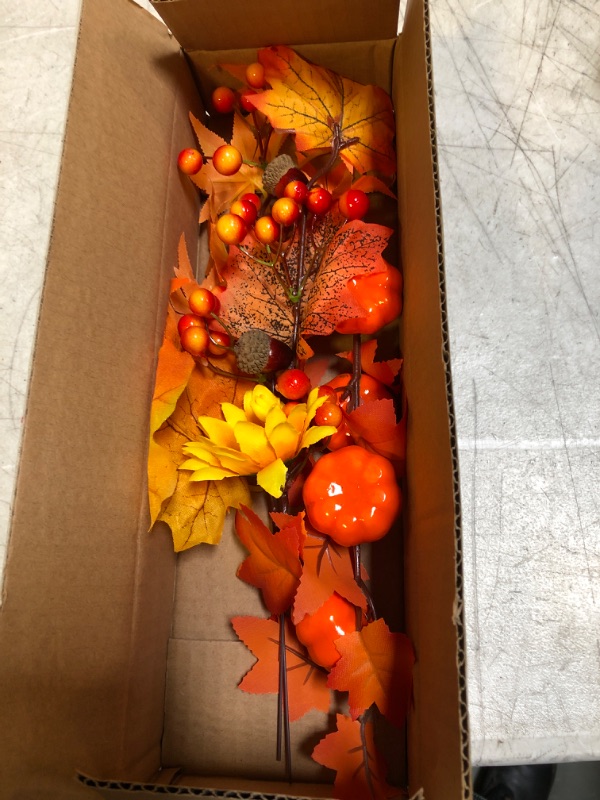 Photo 2 of 3 Pcs Artificial Fall Leaves Stems DIY Thanksgiving Decor Fall Flowers Orange Pumpkin Stems Maple Leaves Branches Sunflower Berries Acorn Picks Autumn Fall Decorations for Home Table Vase(Orange)
