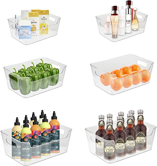 Photo 1 of 6 Pack Pantry Organizer Bins - Clear Fridge Organizers for Kitchen Cabinet, Freezer, Bathrooms, Bedrooms, Countertops, Pantry Organization and Storage, Plastic Storage Containers for Home and Office
