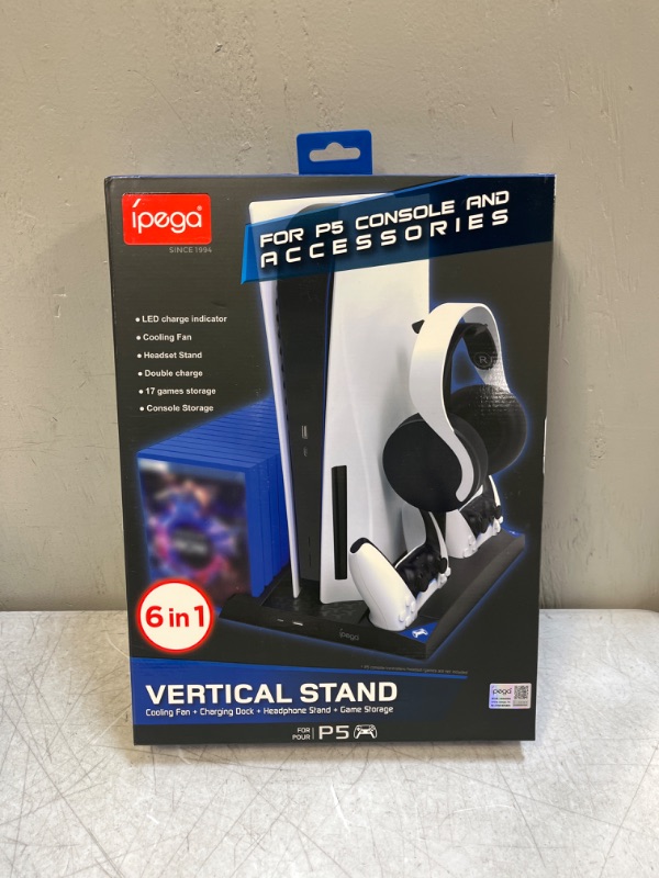 Photo 2 of PS5 Stand with Cooling Fan and Dual Controller Charger Station for Playstation 5 PS5 Console, Cooler Fan with Charging Dock Station and 17 Games Storage
