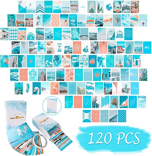 Photo 1 of Garma Wall Collage Kit Aesthetic Pictures for Dorm Room Decor, Aesthetic Posters Photo Collage Kit Art Print for Teen Girls (Blue, 120PCS)
