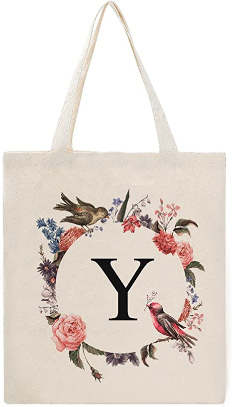 Photo 1 of Canvas Tote Bag for Women Personalized Initial Canvas Tote Bag Reusable Grocery Bags with Inner Pocket Great Gifts for Women
