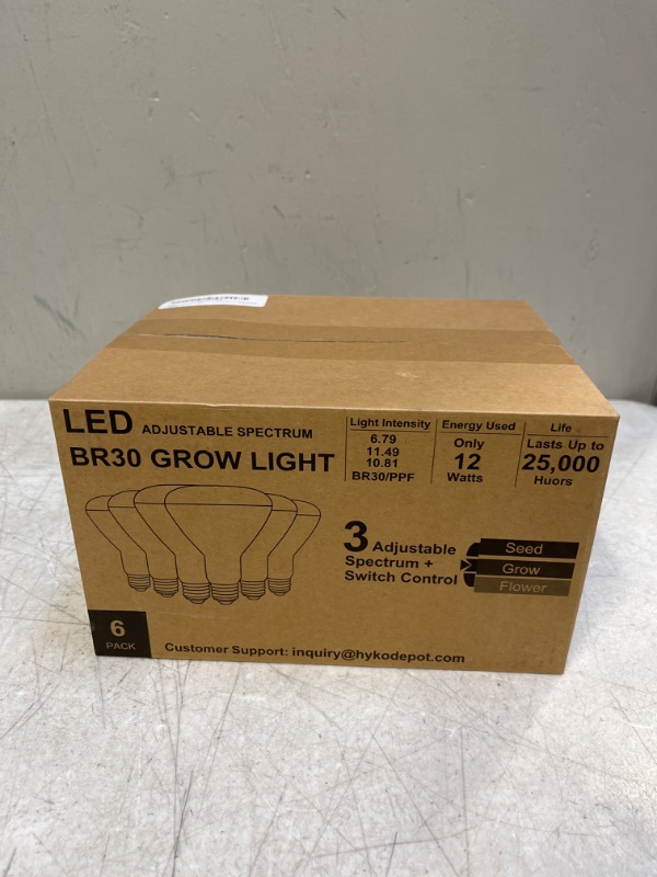 Photo 1 of 6 Pack Selectable Full Spectrum BR30 Grow Light Bulbs for Seeding, Growing, Flowering, 120w Equivalent E26 Base Non-Dim LED Flood Light Bulb for Indoor Flowers, Fruit, Greenhouse, hydroponic
