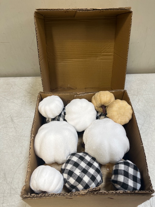 Photo 2 of 16 Pcs Artificial Pumpkins Assorted Fall Pumpkins White Pumpkins Burlap Pumpkins Rustic Pumpkins for Fall Harvest Thanksgiving Halloween Fireplace Decorations
