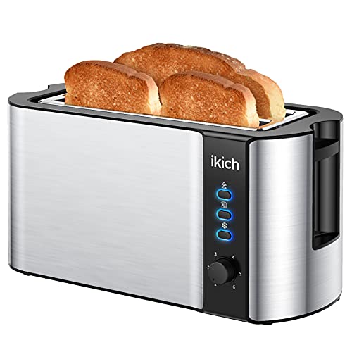 Photo 1 of IKICH Toaster 4 Slice, Toaster 2 Long Slot Stainless Steel, Warming Rack, 6 Browning Settings, Defrost/Reheat/Cancel, Removable Crumb Tray, 1300W
