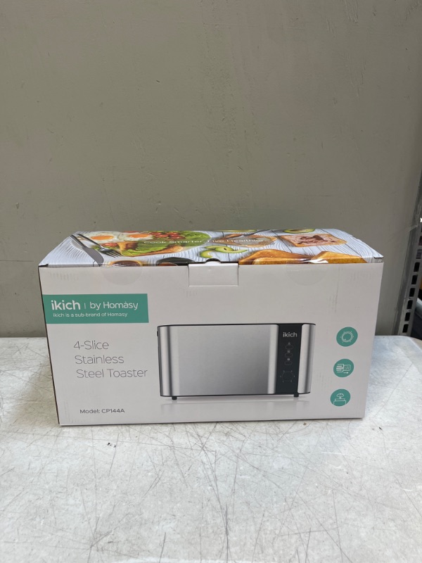 Photo 2 of IKICH Toaster 4 Slice, Toaster 2 Long Slot Stainless Steel, Warming Rack, 6 Browning Settings, Defrost/Reheat/Cancel, Removable Crumb Tray, 1300W
