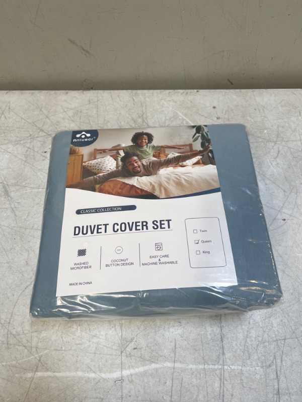 Photo 2 of Anluoer Duvet Cover Queen Size with 2 Pillow Shams- Washed Queen Duvet Cover Set with Buttons Closure, Soft Microfiber Bedding Comforter Covers for All Season(Greyish Blue, 90x90 inches, 3 Pieces )
