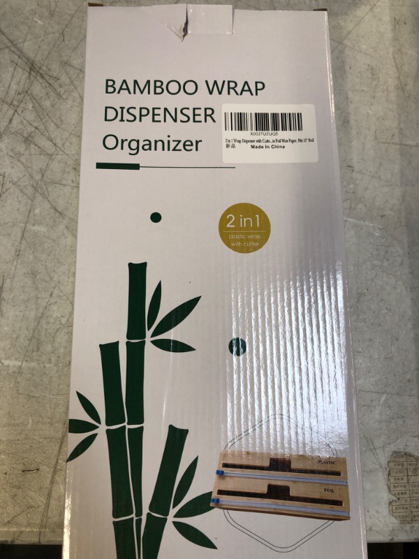 Photo 2 of 2 in 1 Wrap Dispenser with Cutter and Labels, Aluminum Foil and Plastic Wrap Organizer for Kitchen Drawer, Bamboo Roll Storage Organizer Holder for Cling Film and Tin Foil Wax Paper, Fits 12" Roll
