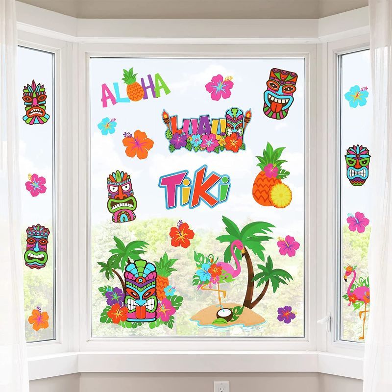 Photo 1 of 12 Sheets Hawaiian Window Clings Tropical Tiki Static Clings Luau Window Decals Summer Aloha Stickers Hawaiian Party Decorations for Window Glass Car Refrigerator Party Supplies
[[PACK OF 2]]
