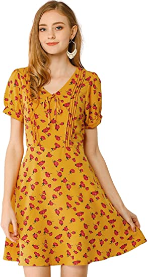 Photo 1 of Allegra K Women's Floral Printed Pleated Front Cute A-Line Summer Dress
SMALL