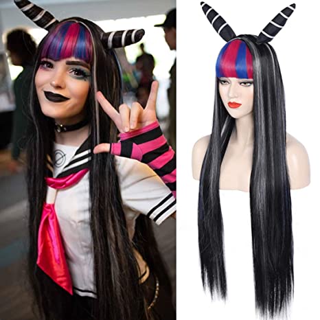 Photo 1 of Ibuki Mioda Cosplay Wigs for Danganronpa Costume Long Black Hair Wig Anime Harajuku Lolita Cute Synthetic Wigs for Party AD017BK1