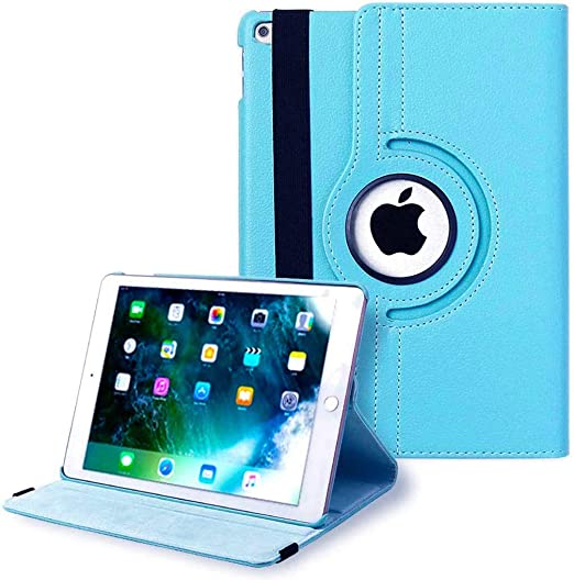 Photo 1 of iPad Case for iPad 9.7 2018 2017 / iPad Air 2 / iPad Air - 360 Degree Rotating Stand Protective Cover with Auto Sleep Wake for iPad 9.7 inch (6th Gen, 5th Gen) / iPad Air 2 / iPad Air (Sky Blue)