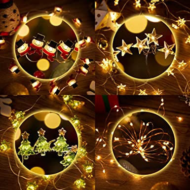 Photo 1 of  Christmas Tree String Fairy Lights with Timer, 5Pack, Led Battery Operated, 2x10ft Light String, 1x10ft Xmas Tree String, 1x10ft Snowman String, 1x20ft Star String, New Year Xmas Decoration