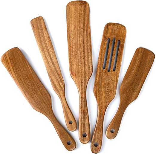 Photo 1 of Wooden Spurtles Set, 5 Piece Spurtle Kitchen Utensils , Acacia Wood Spurtles Kitchen Tools Set,Wooden Spoons for Cooking Slotted Spurtle,Wooden Utensils for Non Stick Cookware (5)
