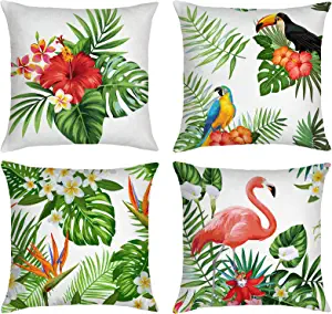 Photo 1 of Basic Model 4 Pcs Decorative Throw Pillow Covers Flamingo Tropical Leaves Pillowcases 18x18 Inch Soft Square Cotton Linen Cushion Covers for Summer Decor Sofa Bed Couch
