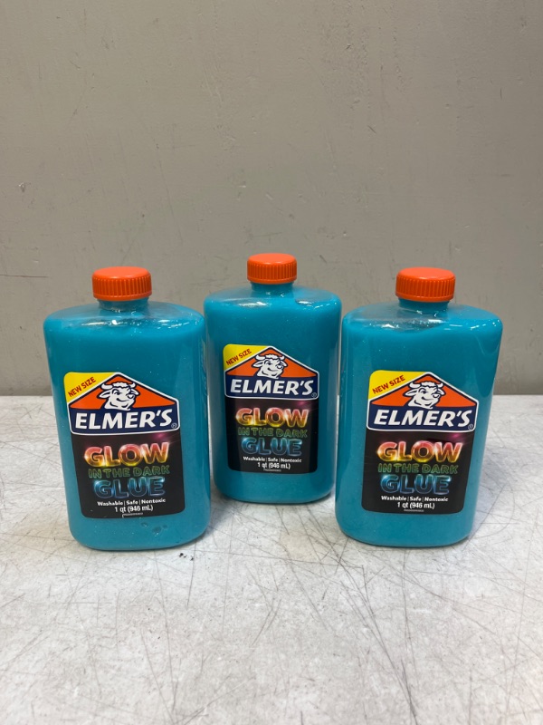 Photo 2 of Elmer’s Glow in The Dark Liquid Glue, Washable, Blue, 1 Quart, Glue for Making Slime 3PCS
